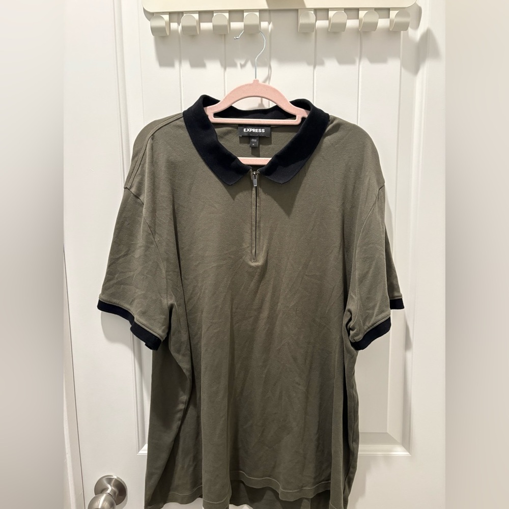Express Olive Green Polo with Black Accents